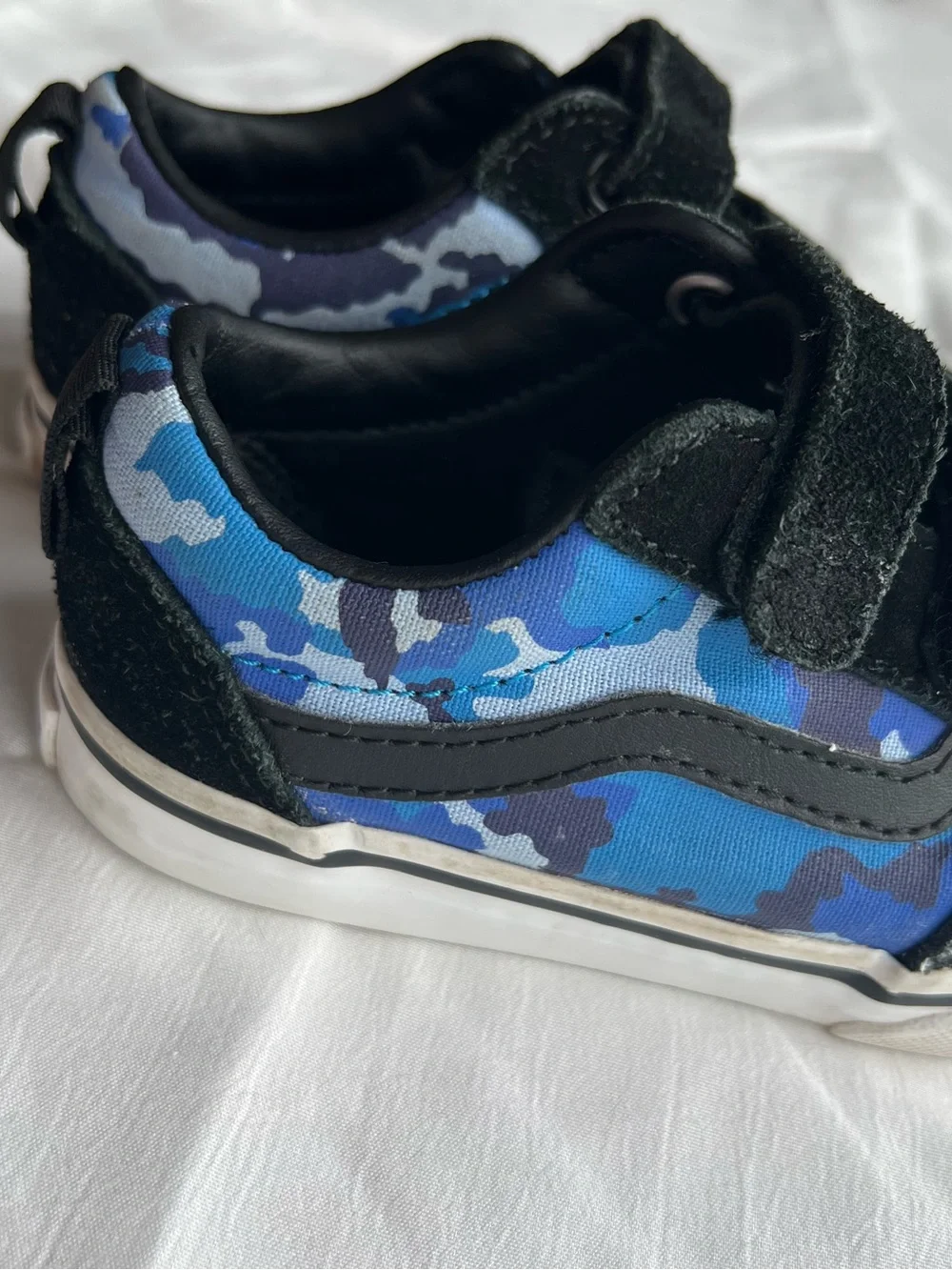 Toddler size 8 Black Sneakers with Blue Camo Accent - Velcro Closure